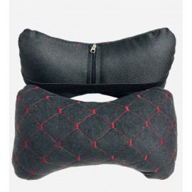 Авто-Подушка підголовника з Алькантари-Червоною стрічкою к-кт 2 шт