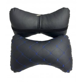 Авто-Подушка підголовника з Екошкіри-Синьою стрічкою- к-кт 2 шт