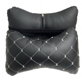 Авто-Подушка підголовника з Екошкіри-Білою стрічкою- к-кт 2 шт