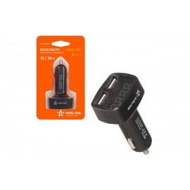 Штекер у прикурювач DC 12-24V, 2 USB 3,1А (2,1А+1А) + вольтметр + амперметр (дисплей над USB), блистер