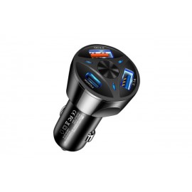 Накладне зарядне пристрій з кришкою, 2 USB QC 3.0, DC 12–24V, синя підсвітка, посадковий розмір 48×64